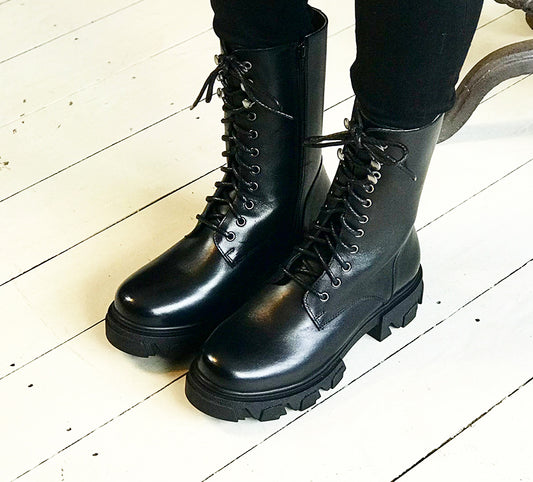 MEDAKA | Women's Tall leather lace-up Boots